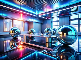 Poster - Futuristic Chrome Digital Font Product Photography Showcasing High-Tech Typography in a Modern Studio Environment with Advanced Lighting and Sleek Design Elements