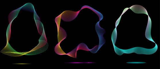 Poster - technology concept set of colorful creative circles round curve shape with wavy dynamic lines isolat