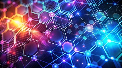 Poster - Geometric Hexagon Connections with Lines and Dots in a Modern Technology Background Ideal for Innovative Graphic Design and Digital Communication Concepts