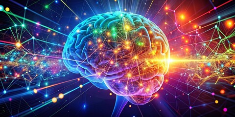 Poster - Glowing Digital Brain Mapping: Visualizing Cognitive Processes and Neural Pathways in a Futuristic Brain Decoding Environment with Ample Copy Space for Text Integration
