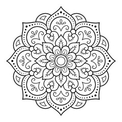 Circular pattern in form of mandala with flower for Henna, Mehndi, tattoo, decoration. Decorative ornament in ethnic oriental style. Outline doodle hand draw vector illustration.