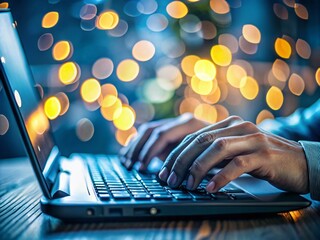 Poster - Hand Hovering Over Keyboard with Security Alert in a Bokeh Effect, Emphasizing Cybersecurity Awareness and Digital Protection in Modern Workspaces