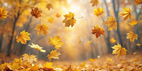 Poster - Autumnal symphony of golden leaves gently swirling in the breeze, a mesmerizing dance of nature's artistry
