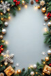 © abu - A stylish festive composition with pine branches, ornaments, and fairy lights on a gray background.