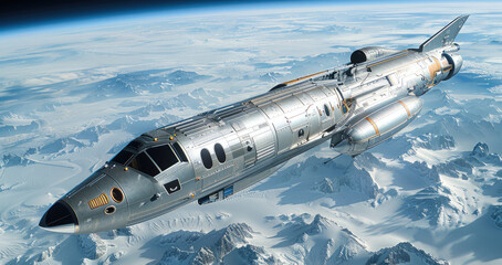 Aufkleber - Silver cargo spaceship in space.