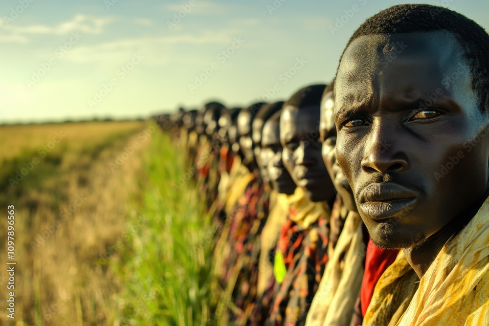 Men in traditional attire participate in a cultural event in an African ...
