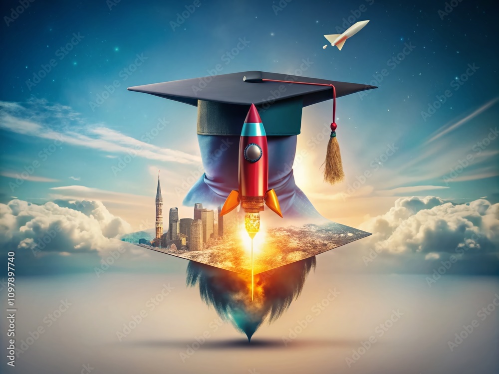 Innovative Double Exposure Education Logo Design Featuring Graduation ...