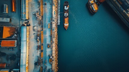 Aufkleber - Aerial view of cargo ship at dock.