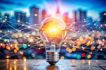 Poster - Innovative Light Bulb Symbolizing Business Solutions and Technology Growth in a Bokeh Effect, Showcasing Networking Concepts for Modern Enterprises