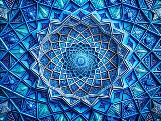 Poster - Intricate Blue Geometric Pattern with Interwoven Lines and Textures for Modern Abstract Backgrounds and Artistic Projects