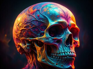 Poster - Intricate Skull Formation in Infrared Color: A Detailed Exploration of Nature's Anatomy through Documentary Photography Techniques