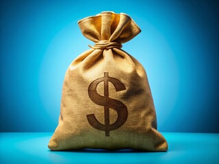 Poster - Isolated Bag with Dollar Symbol on Bright Blue Background Representing Money and Business Savings Concept for Financial Growth and Investment Ideas