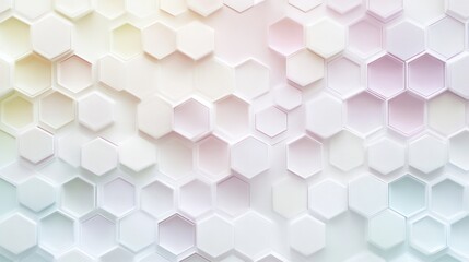 Poster - a network of hexagons in a gradient of soft pastels, arranged in a balanced and harmonious layout on a white background.