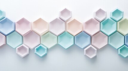 Poster - a network of hexagons in a gradient of soft pastels, arranged in a balanced and harmonious layout on a white background.