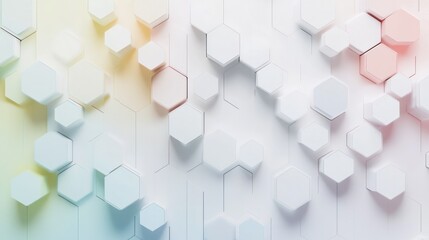 Poster - a network of hexagons in a gradient of soft pastels, arranged in a balanced and harmonious layout on a white background.