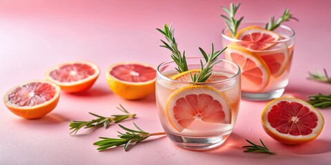 Poster - Refreshing Grapefruit and Rosemary Cocktail on a Pink Background