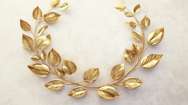 An artistic representation of a golden wreath composed of delicate leaves, symbolizing triumph and success.