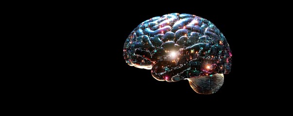 Poster - A vibrant, cosmic brain illustration suggesting intelligence, creativity, and the mysteries of the mind against a dark background.