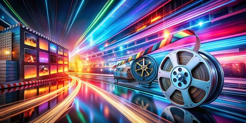 Poster - Long Exposure Video Presentation with Linear Style Cinema Symbols Emphasizing Motion and Dynamic Visuals for Engaging Storytelling in Digital Media