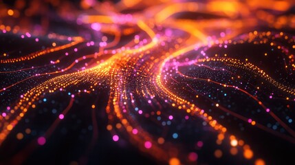 Aufkleber - a digital data network, where luminous particles form intricate pathways and connections.