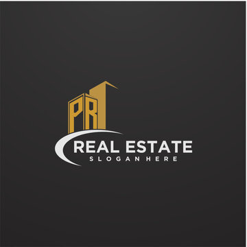 PR initial monogram logo for real estate with building style
