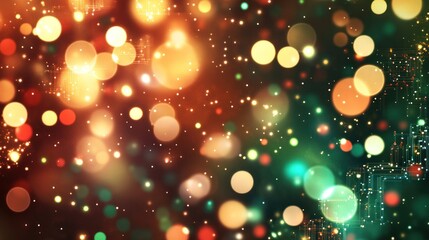 Poster - A dreamy Christmas bokeh background featuring soft, blurred lights in various colors, creating a warm and festive atmosphere. The vibrant bokeh circles in shades of red, green,