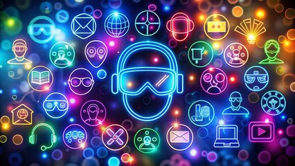 Poster - Macro Photography of 50 Conceptual Icons Representing Modern Technology Themes like Virtual Reality, Motion Control, and User Interaction for Gaming and Voice Control Experiences