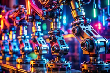 Poster - Macro Photography of a Robotic Process Representation with Solid Lines, Featuring Intricate Details and Technology Elements for Automation and Efficiency Applications