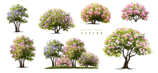 Wall Mural - vertor set of spring blossom tree,blooming plants side view for landscape elevation and section,eco 