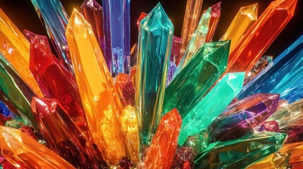 Aufkleber - Vibrant Colorful Crystals Cluster Glowing Brightly