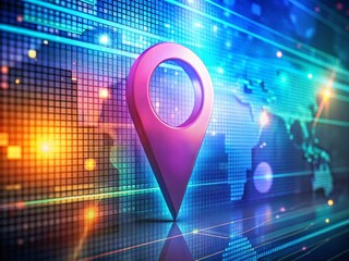 Poster - Mapping Glyph Symbol Representing Navigation and Location on Digital Background with Copy Space for Text and Branding Purposes in Business and Technology Contexts