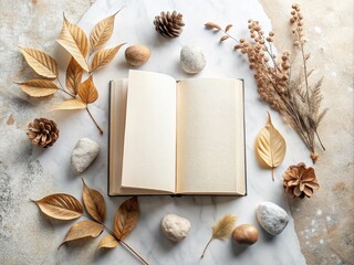 Poster - Minimalist Book Flatlay Mockup Showcasing Generative AI Concepts with Soft Lighting and Natural Textures for Modern Design Aesthetic