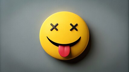 Poster - Minimalist Dead Smile Emoticon with Tongue Expression in Flat and Colored Style for Web Design Use, Capturing Emotion in a Trendy Linear Logo Format