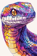 Wall Mural - Vibrant colorful snake illustration with graffiti style art