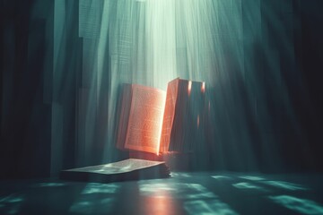 Poster - Open book, glowing pages, ethereal light, serene scene.