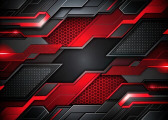 Poster - Modern Futuristic Black and Red Background Design with Dynamic Shapes and Patterns, Ideal for Technology, Gaming, and Creative Projects - High-Quality Stock Photo