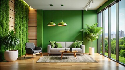 Poster - Modern Interior Design with Green Wall Mockup for Candid Photography Showcase of Elegance, Style, and Nature in Contemporary Spaces