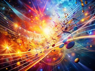 Poster - Modern Musical Background with Sparkling Notation Captured by Drone Photography, Showcasing Vibrant Colors and Dynamic Composition for Creative Projects and Music Themes