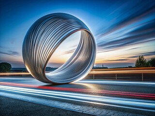 Poster - Modern Round Sculpture Displayed in Artistic Long Exposure on White Background, Showcasing Elegance and Minimalism in Contemporary Art Design