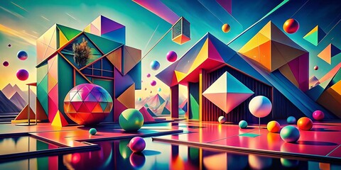 Poster - Modern Trendy Abstract Geometric Background with Dynamic Shapes and Vivid Colors for Creative Design Projects and Digital Artwork Inspiration