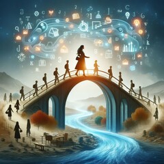 Poster - bridge of knowledge a sturdy bridge connects the teacher and stu