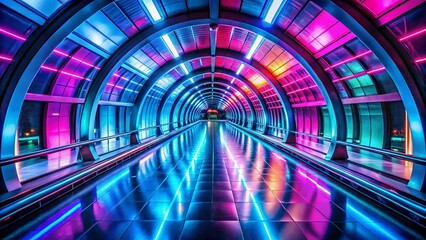 Poster - Neon Lights in a Futuristic Tunnel: A Vibrant Journey Through a High-Tech World Filled with Colorful Illuminations, Dynamic Shadows, and Captivating Reflections on Sleek Surfaces