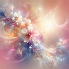 Poster - ethereal blossoms abstract flowers emerging from a soft glowing