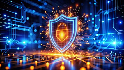 Poster - Night Photography of a Firewall Symbol Illuminated Against a Dark Background, Representing Cybersecurity and Network Protection with a High-Tech Aesthetic