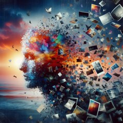 Poster - Fragments of Memory Broken pieces of photographs and colors blen