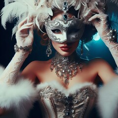 Poster - masquerade dance a dancer with a mask and elaborate costume exud
