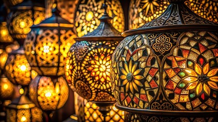 Poster - Night Photography of Intricate Ornament Textures with Illuminated Patterns and Deep Shadows, Showcasing Unique Designs in a Dark Setting for Artistic and Decorative Use