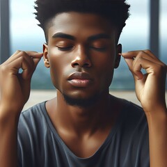 Poster - Person practicing mindfulness meditation with calm demeanor Stre