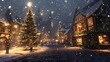 © Thirakun - Village square with Christmas tree and snowflakes falling background for document