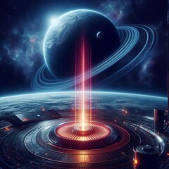 Poster - radiation in a vacuum of a space heater in space with thermal ra
